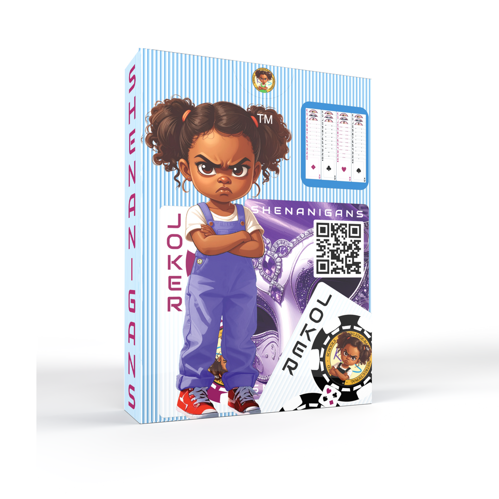 Hokkyoku Arashi™ SHENANIGANS Family Playing Cards & Game packaging featuring the Hokkyoku Arashi™ character, side and back view, on a transparent background. Copyright ©2026. Hokkyoku Arashi™ — All Rights Reserved. HokkyokuArashi.com