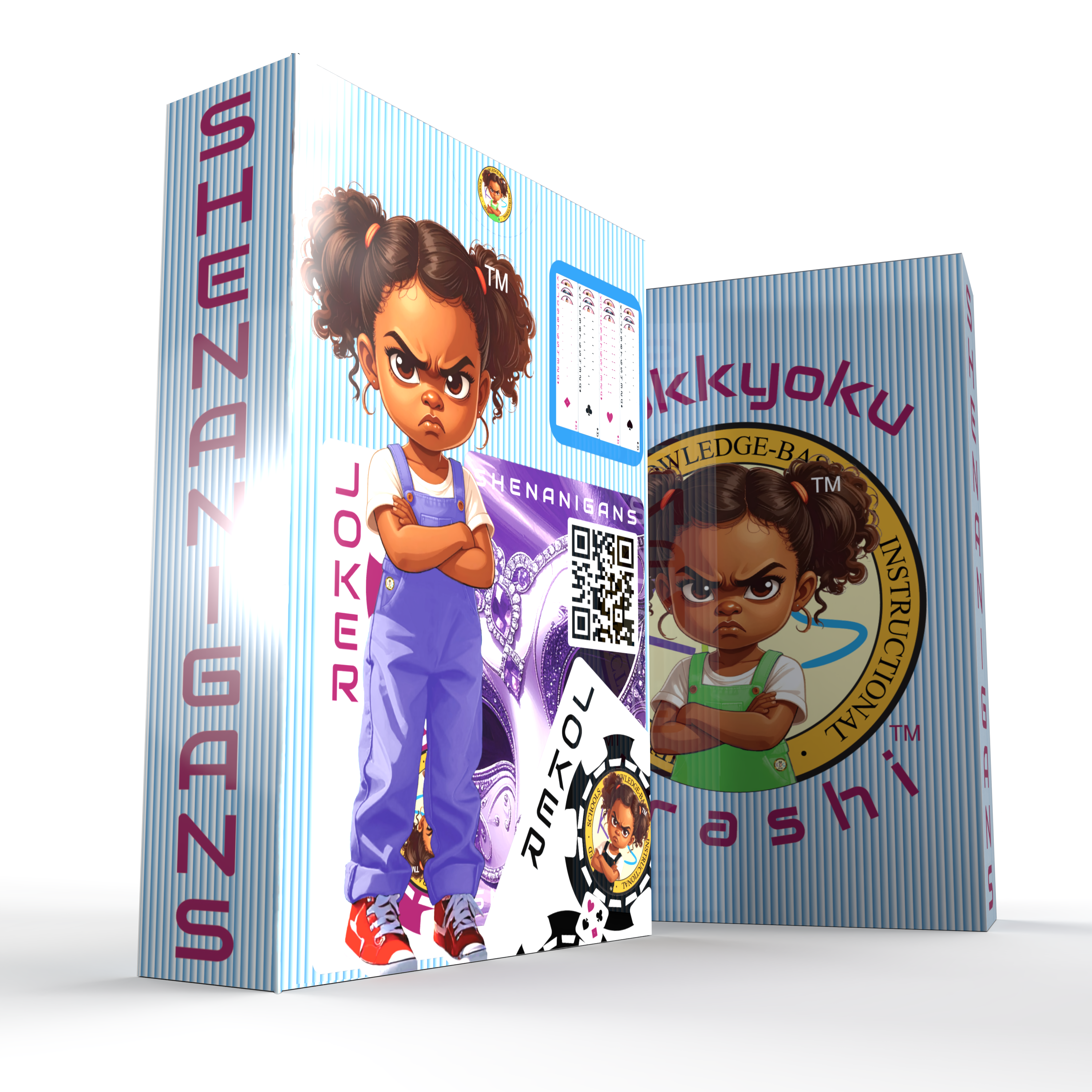 Hokkyoku Arashi™ SHENANIGANS Family Playing Cards & Game Set packaging featuring the Hokkyoku Arashi™ character, front and back view, on a transparent background. Copyright ©2026. Hokkyoku Arashi™ — All Rights Reserved. HokkyokuArashi.com