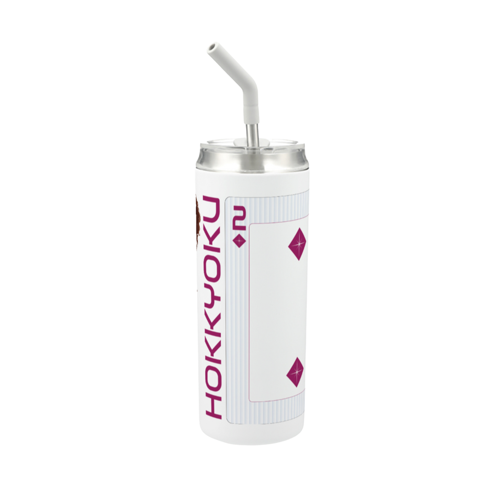 Hokkyoku Arashi™ 20 oz stainless steel tumbler with straw, front view featuring Hokkyoku Arashi™ SHENANIGANS' 2 of Diamonds direct UV print on powder coat finish. Copyright ©2026. Hokkyoku Arashi™ — All Rights Reserved. HokkyokuArashi.com
