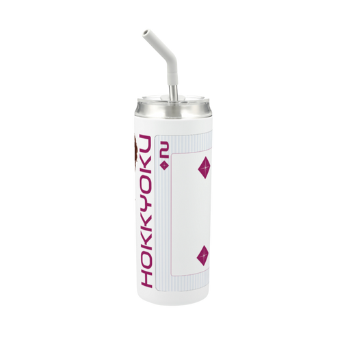Hokkyoku Arashi™ 20 oz stainless steel tumbler with straw, front view featuring Hokkyoku Arashi™ SHENANIGANS' 2 of Diamonds direct UV print on powder coat finish. Copyright ©2026. Hokkyoku Arashi™ — All Rights Reserved. HokkyokuArashi.com