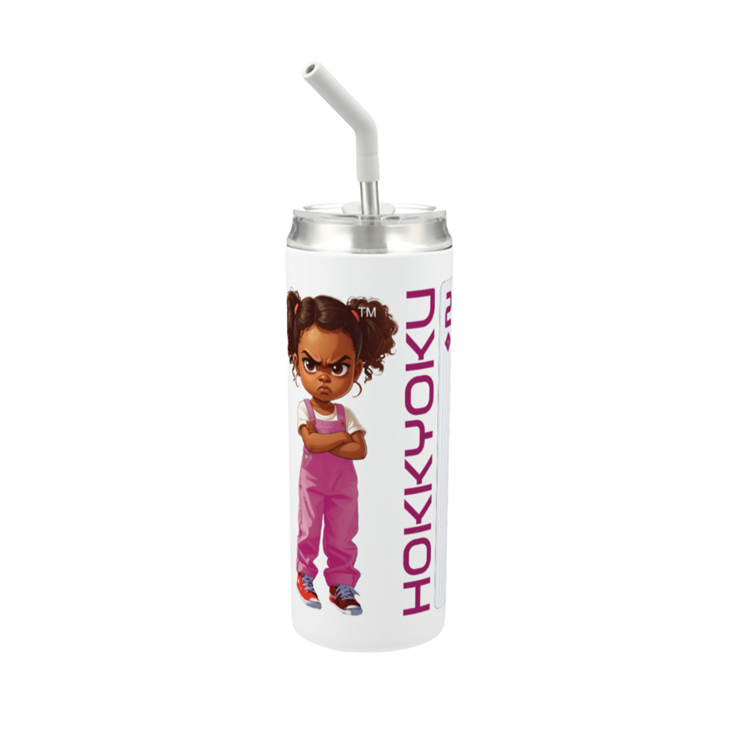 Hokkyoku Arashi™ 20 oz stainless steel tumbler with straw, side view featuring Hokkyoku Arashi™ SHENANIGANS' 2 of Diamonds direct UV print on powder coat finish. Copyright ©2026. Hokkyoku Arashi™ — All Rights Reserved. HokkyokuArashi.com