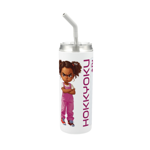 Hokkyoku Arashi™ 20 oz stainless steel tumbler with straw, side view featuring Hokkyoku Arashi™ SHENANIGANS' 2 of Diamonds direct UV print on powder coat finish. Copyright ©2026. Hokkyoku Arashi™ — All Rights Reserved. HokkyokuArashi.com