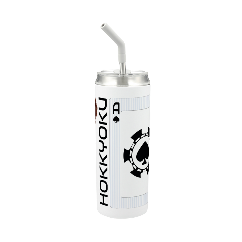 Hokkyoku Arashi™ 20 oz stainless steel tumbler with straw, front view featuring Hokkyoku Arashi™ SHENANIGANS' Ace of Spades direct UV print on powder coat finish. Copyright ©2026. Hokkyoku Arashi™ — All Rights Reserved. HokkyokuArashi.com