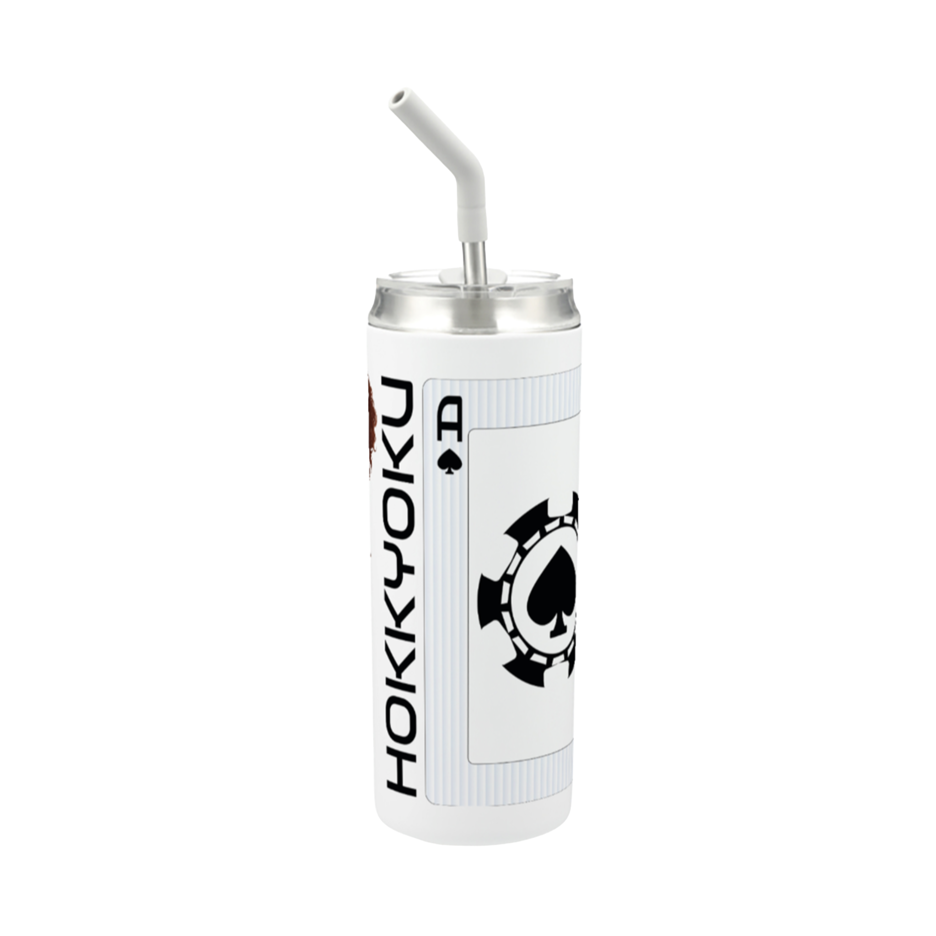 Hokkyoku Arashi™ 20 oz stainless steel tumbler with straw, front view featuring Hokkyoku Arashi™ SHENANIGANS' Ace of Spades direct UV print on powder coat finish. Copyright ©2026. Hokkyoku Arashi™ — All Rights Reserved. HokkyokuArashi.com