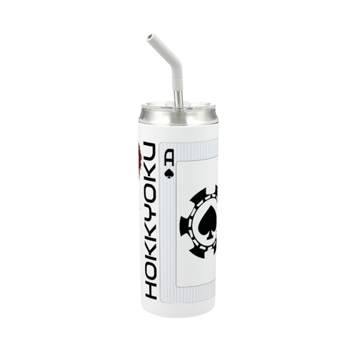 Hokkyoku Arashi™ 20 oz stainless steel tumbler with straw, front view featuring Hokkyoku Arashi™ SHENANIGANS' Ace of Spades direct UV print on powder coat finish. Copyright ©2026. Hokkyoku Arashi™ — All Rights Reserved. HokkyokuArashi.com