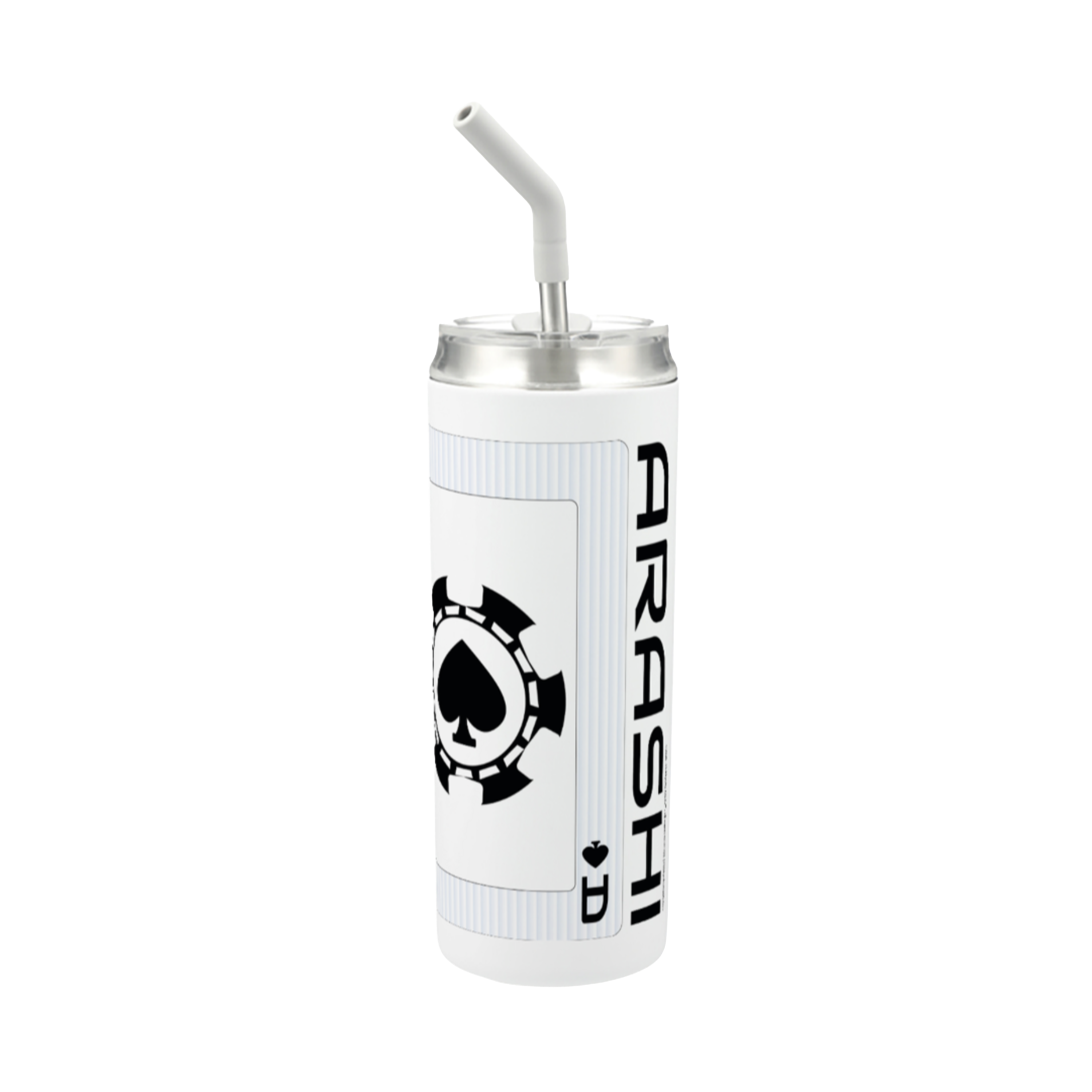 Hokkyoku Arashi™ 20 oz stainless steel tumbler with straw, back view featuring Hokkyoku Arashi™ SHENANIGANS' Ace of Spades direct UV print on powder coat finish. Copyright ©2026. Hokkyoku Arashi™ — All Rights Reserved. HokkyokuArashi.com