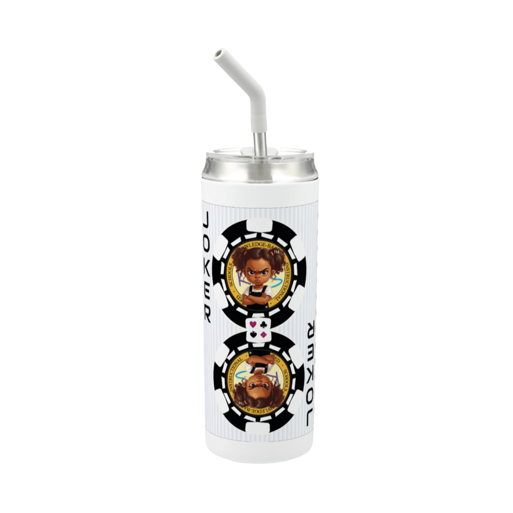 Hokkyoku Arashi™ 20 oz stainless steel tumbler with straw, front view featuring Hokkyoku Arashi™ SHENANIGANS' Black Joker direct UV print on powder coat finish. Copyright ©2026. Hokkyoku Arashi™ — All Rights Reserved. HokkyokuArashi.com
