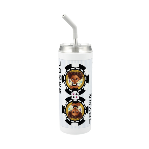 Hokkyoku Arashi™ 20 oz stainless steel tumbler with straw, front view featuring Hokkyoku Arashi™ SHENANIGANS' Black Joker direct UV print on powder coat finish. Copyright ©2026. Hokkyoku Arashi™ — All Rights Reserved. HokkyokuArashi.com