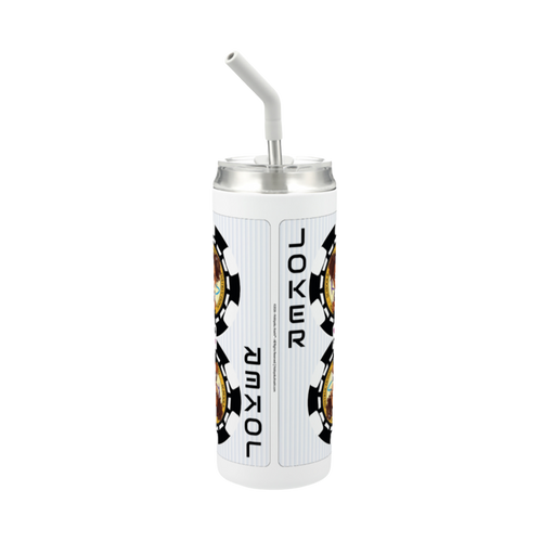Hokkyoku Arashi™ 20 oz stainless steel tumbler with straw, side view featuring Hokkyoku Arashi™ SHENANIGANS' Black Joker direct UV print on powder coat finish. Copyright ©2026. Hokkyoku Arashi™ — All Rights Reserved. HokkyokuArashi.com