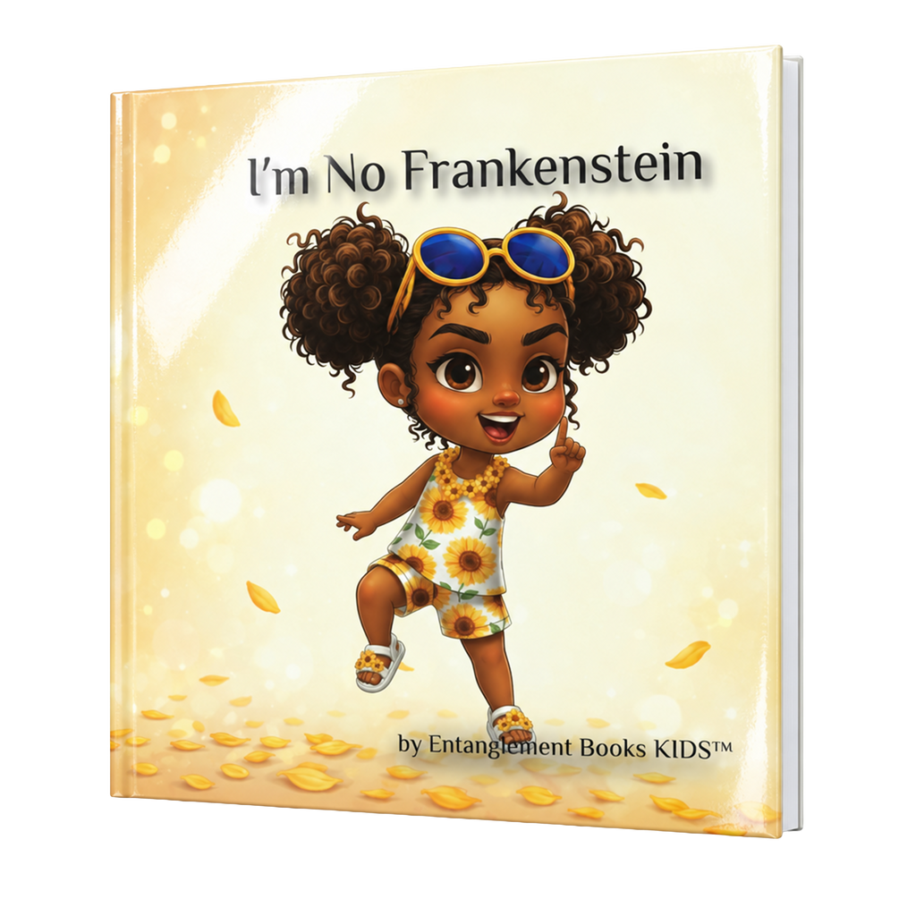I'm No Frankenstein hardback picture storybook shown standing at a three-quarter angle, highlighting the glossy cover and sturdy hardback edge, with Hokkyoku dancing in her sunflower outfit among drifting golden petals.

Copyright © 2026 • Dr. Parker | Entanglement Books™ & Hokkyoku Arashi™ & Entanglement Books KIDS™ • All Rights Reserved.