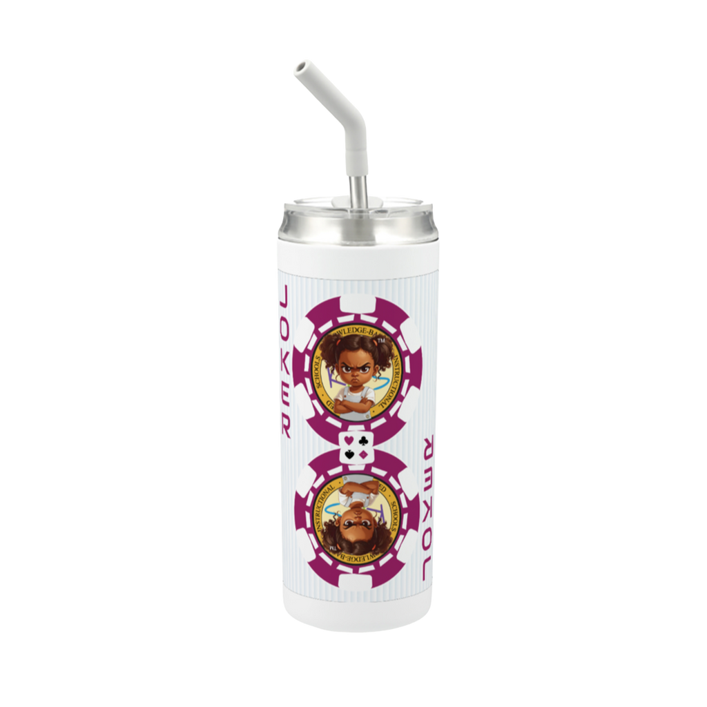 Hokkyoku Arashi™ 20 oz stainless steel tumbler with straw, front view featuring Hokkyoku Arashi™ SHENANIGANS' Red Joker direct UV print on powder coat finish. Copyright ©2026. Hokkyoku Arashi™ — All Rights Reserved. HokkyokuArashi.com