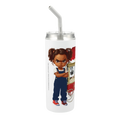 Hokkyoku Arashi™ | The Insistent Crunch — New Release (Tumbler) — Front view featuring Hokkyoku Arashi™ standing arms crossed beside a classic red popcorn cart