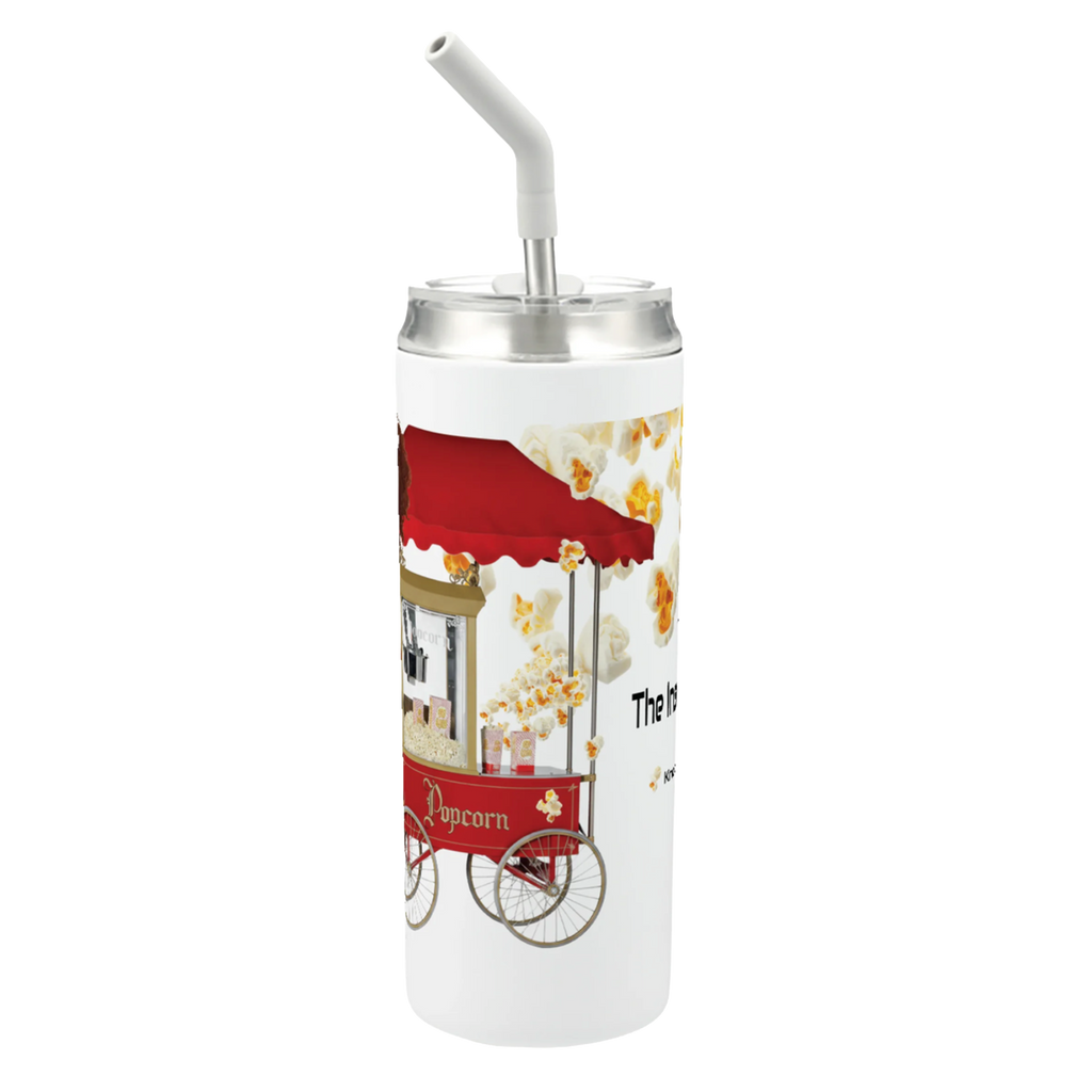 Hokkyoku Arashi™ | The Insistent Crunch — New Release (Tumbler) — Side view featuring the classic red popcorn cart with popcorn flying dramatically