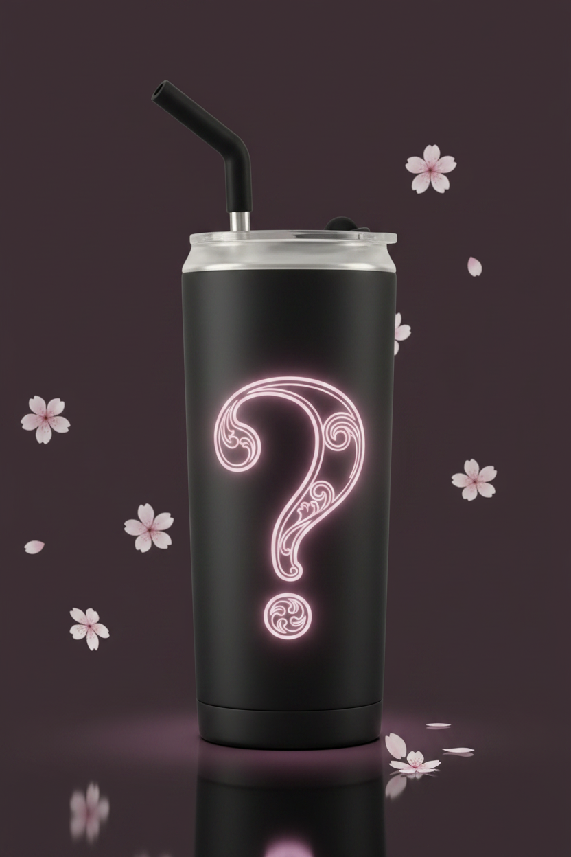 Hokkyoku Arashi™ 20 oz stainless steel tumbler with straw, front view featuring a mystery design placeholder on black powder coat finish. Copyright ©2026. Hokkyoku Arashi™ — All Rights Reserved. HokkyokuArashi.com
