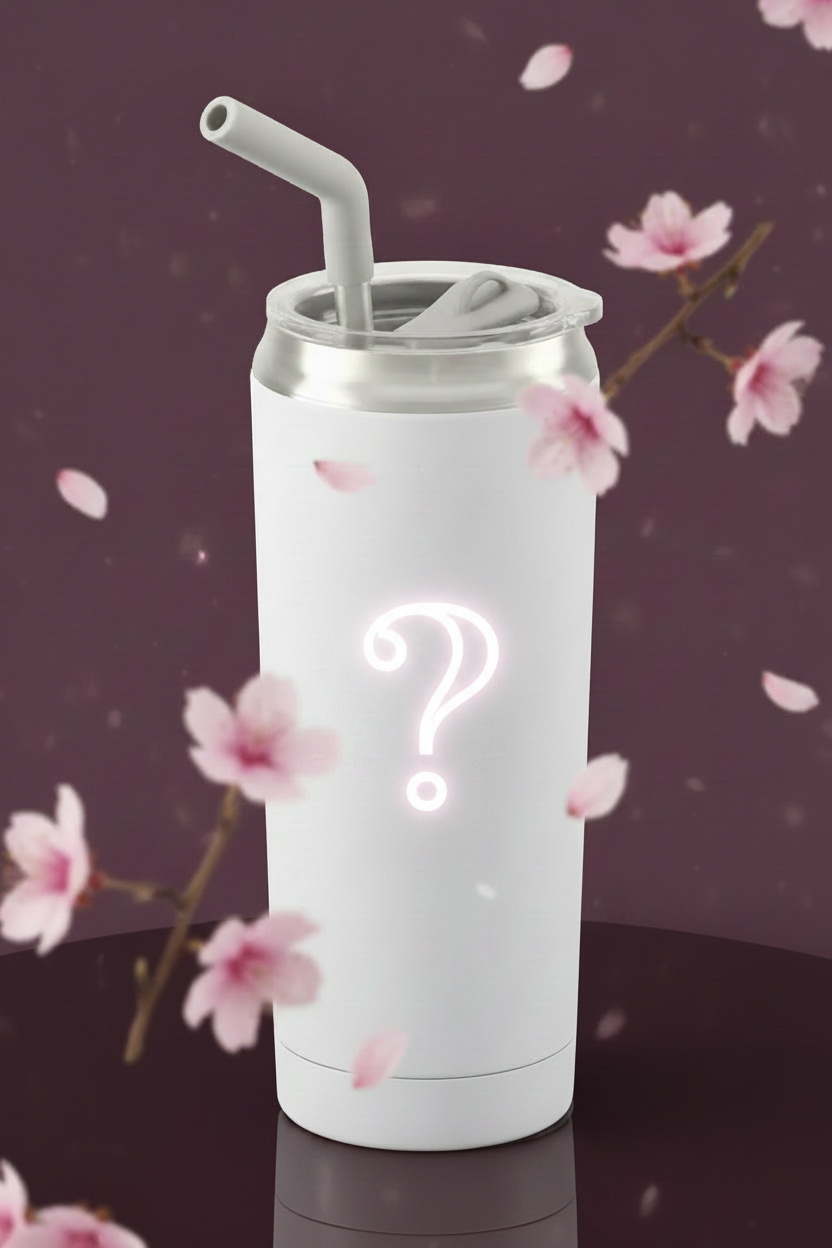 Hokkyoku Arashi™ 20 oz stainless steel tumbler with straw, front view featuring a mystery design placeholder on white powder coat finish. Copyright ©2026. Hokkyoku Arashi™ — All Rights Reserved. HokkyokuArashi.com
